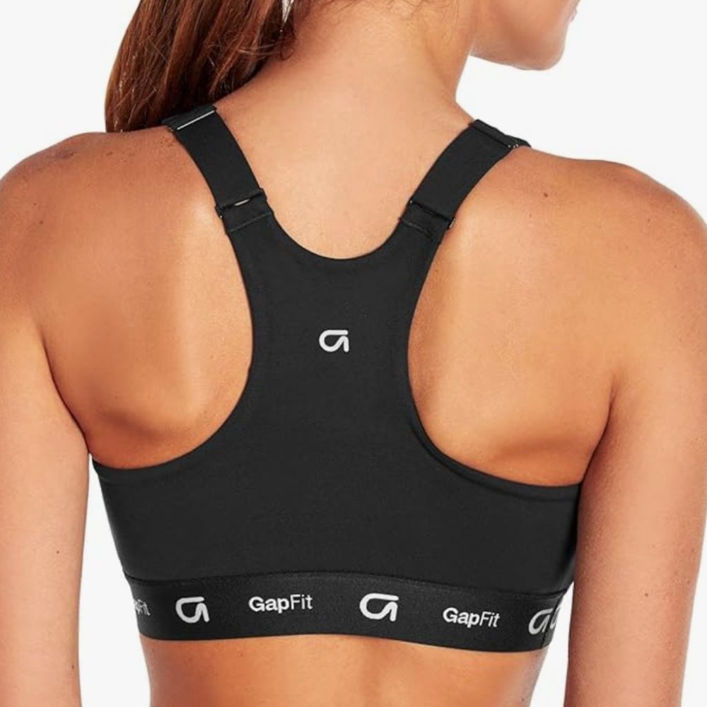 NEW XS Black GapFit Women's 4 Way Stretch Moisture Wicking Racerback Sports Bra